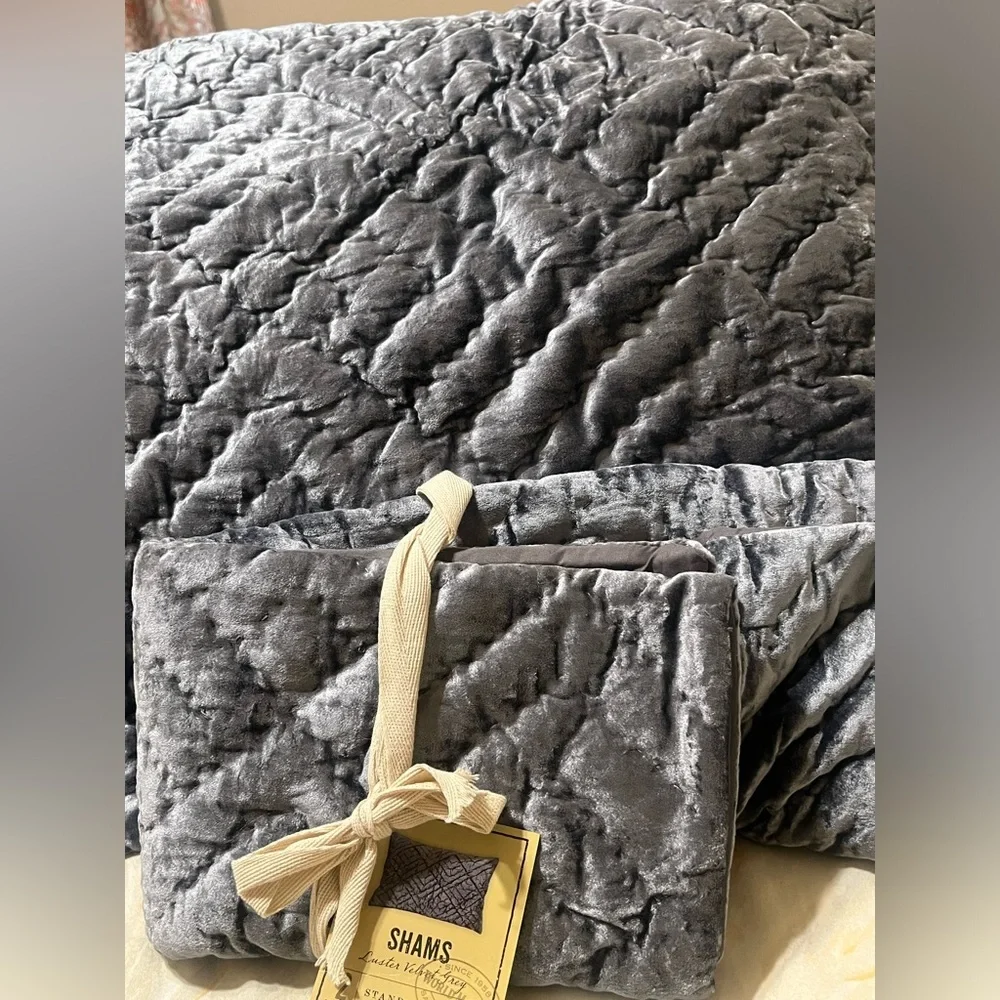 WORLD MARKET Velvet Quilted Shams Set in Charcoal Gray STANDARD SIZE